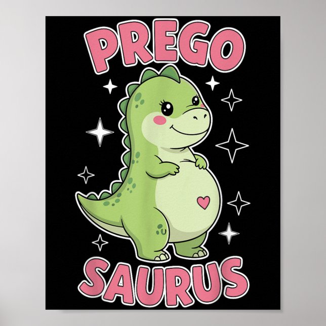 Póster Pregosaurus Cute Retro Embarazo De Dinosaurio Y (Frente)