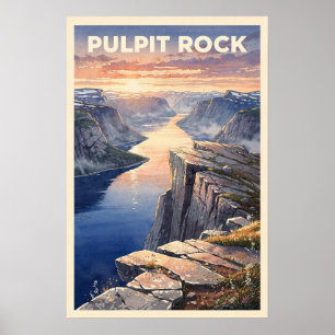 Póster Preikestolen Roca del Púlpito Noruega Viaje Vintag