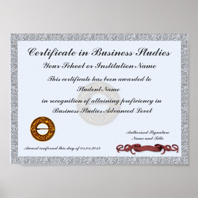 Póster Premio al programa de estudios de certificado de s (Frente)