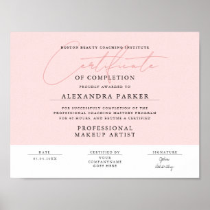 Póster Premio de Certificado Rosa Femenino y Blanco