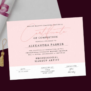 Póster Premio de Certificado Rosa Femenino y Blanco