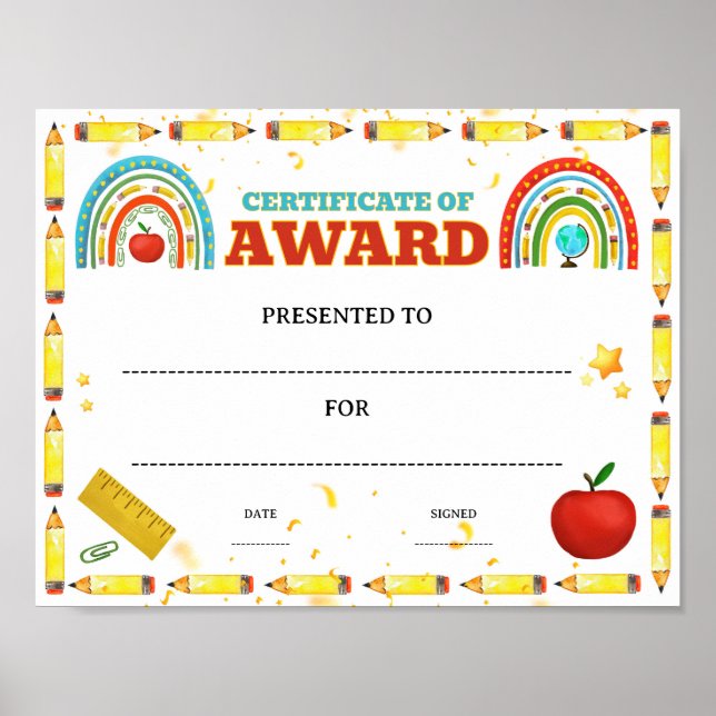 Póster premio de logro de clase escolar editable (Frente)