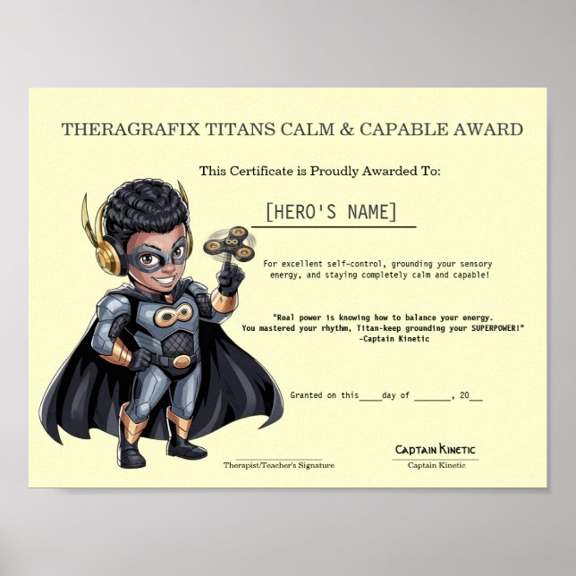 Póster Premio de Terapia Pediátrica Tranquilo y Capaz (Frente)