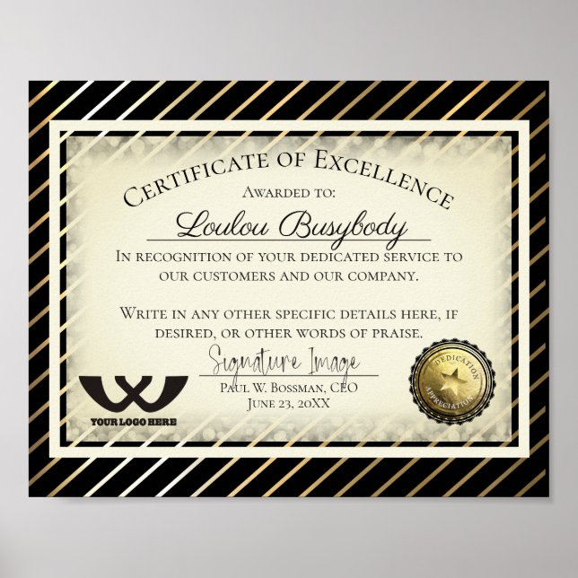 Póster Premio de voluntario de empleado de certificado de (Frente)