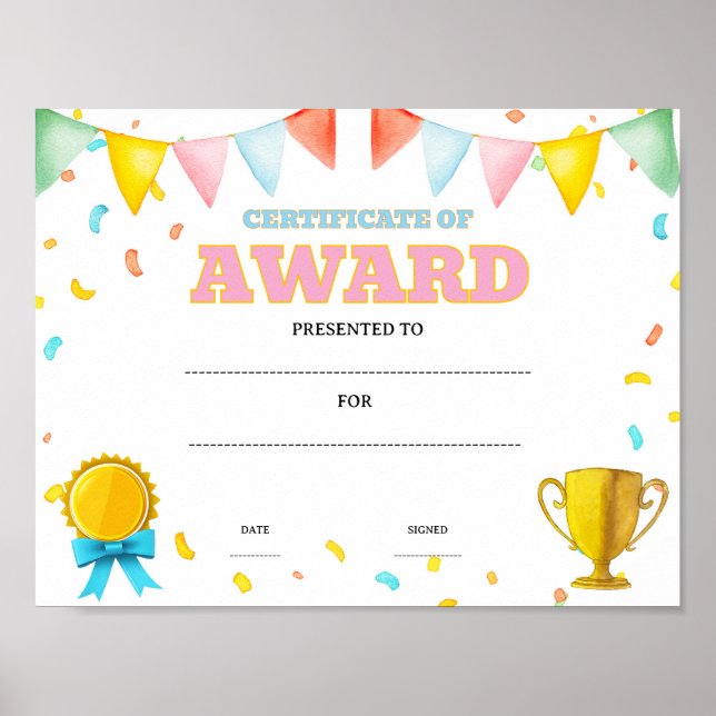 Póster premio editable de logro en el aula escolar (Frente)