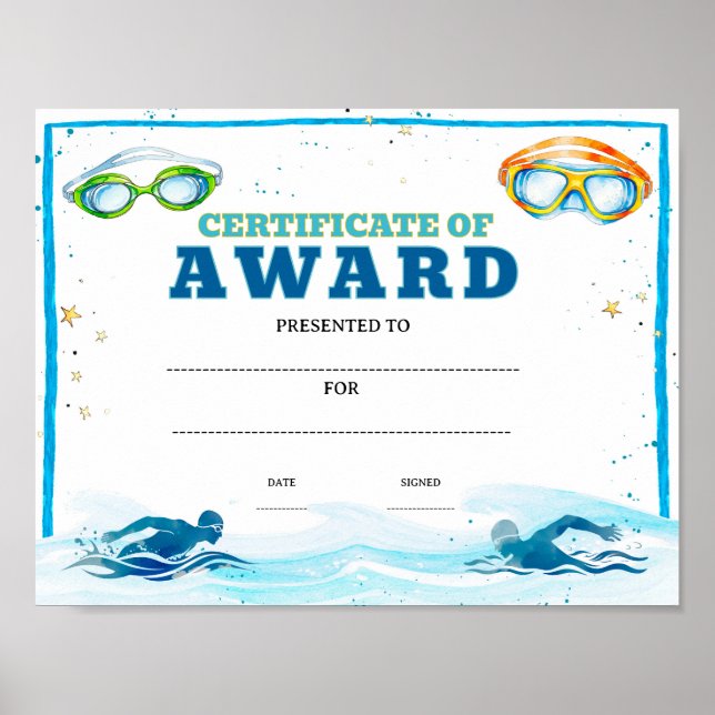 Póster premio logro natación editable (Frente)
