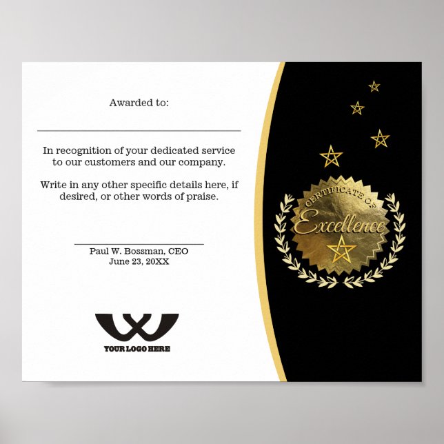 Póster Premios a los empleados del certificado de excelen (Frente)