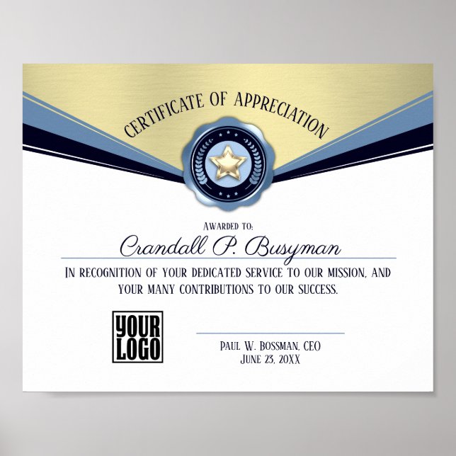 Póster Premios a los empleados del certificado de excelen (Frente)