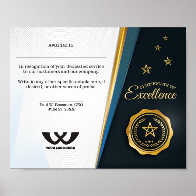 Póster Premios a los empleados del certificado de excelen (Frente)