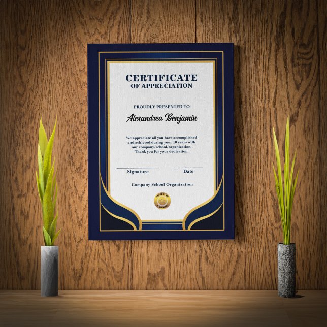 Póster Premios De Certificación De Reconocimiento (Certificate Of Appreciation Achievement Awards Poster great for deserving a deserving person. )