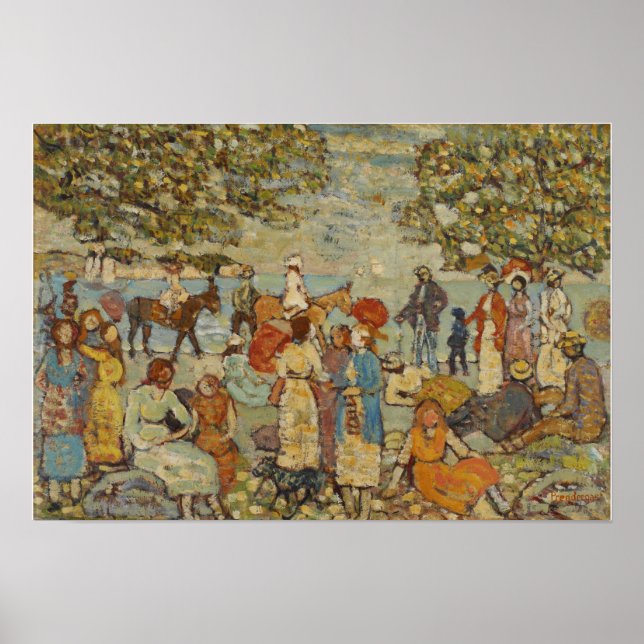 Póster Prendergast - Escena De Playa Con Burros (O Mulas) (Frente)