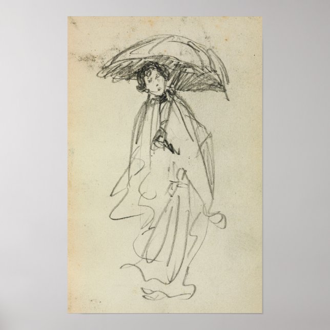 Póster Prendergast - Mujer De Pie Con Parasol (Frente)
