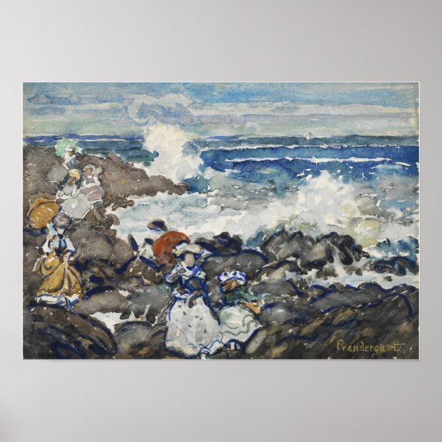 Póster Prendergast - Rocas, olas y figuras (Frente)