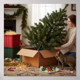 Póster Preparar el árbol de Navidad