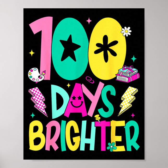 Póster Preppy 100 Days Brighter Happy 100th Day Of School (Frente)