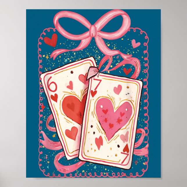 Póster Preppy 6 7 Valentine Couple Love Hearts Playing Ca (Frente)