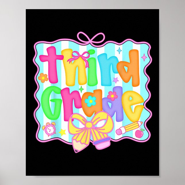 Póster Preppy Back To School 3rd Grade Coquette Bow Girls (Frente)