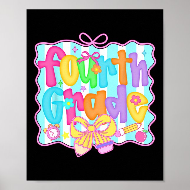Póster Preppy Back To School 4th Grade Coquette Bow Girls (Frente)