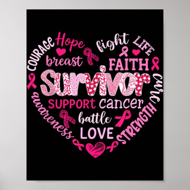 Póster Preppy Breast Cancer Fight Suprt Hope Strength P  (Frente)