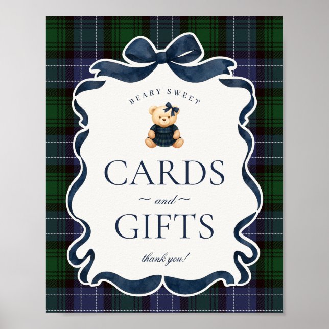Póster Preppy Coquette Bow Bear Plaid Cards & Gifts (Frente)