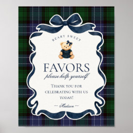 Póster Preppy Coquette Bow Bear Plaid Party Favors Sign