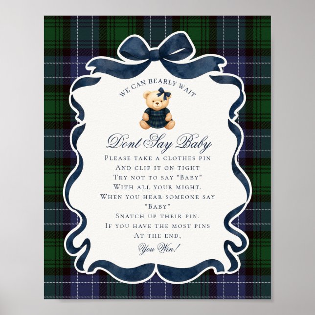 Póster Preppy Coquette Bow Bear Tartan Dont Say Baby Game (Frente)