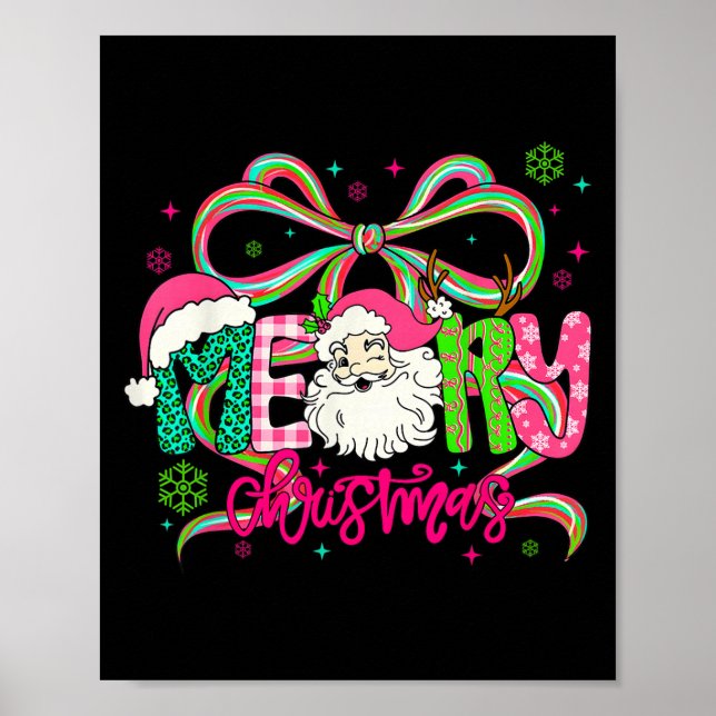 Póster Preppy Coquette Bow Merry Christmas Santa Xmas Fam (Frente)