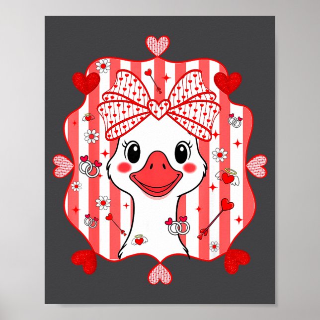 Póster Preppy Cute Goose Coquette Bow Valentine's Day Wom (Frente)