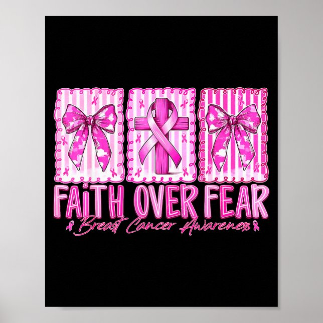Póster Preppy Faith Over Fear Breast Cancer Bow Warrior C (Frente)