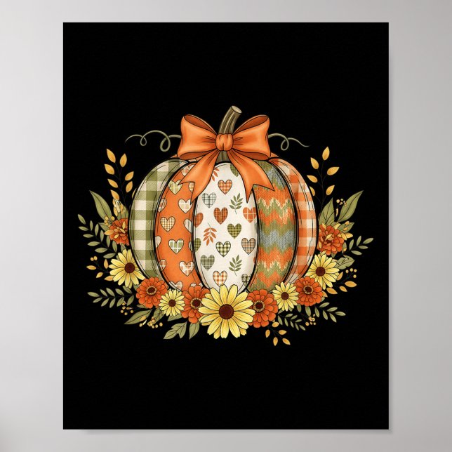 Póster Preppy Floral Fall Pumpkin Lace Coquette Bow Hallo (Frente)
