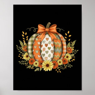 Póster Preppy Floral Otoño Calabaza Encaje Coquette Lazo