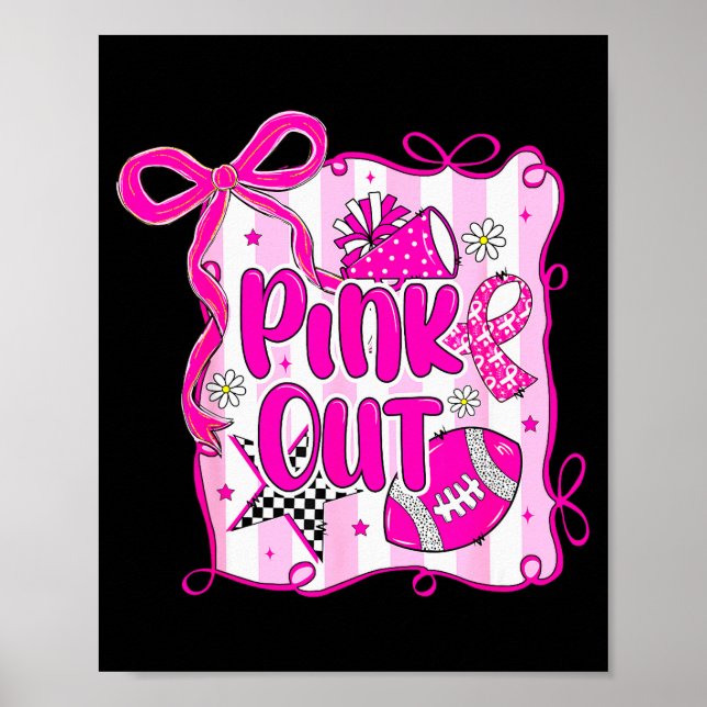 Póster Preppy Football Nk Out Coquette Breast Cancer Chee (Frente)