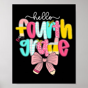 Póster Preppy Hola Profesora de 4º Grado Coquette Bow Byc