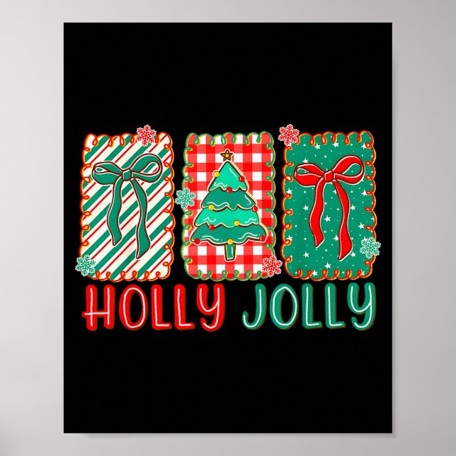 Póster Preppy Holly Xmas Jolly Vibes Bow Christmas Girl W (Frente)
