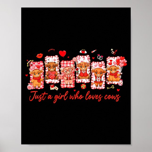 Póster Preppy Just A Girl Who Loves Cows Valentines Day A (Frente)