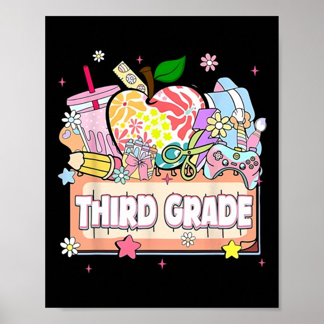 Póster Preppy Kids Third Grade Grad 2025 Preschool 3rd Gr (Frente)