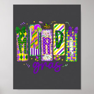 Póster Preppy Mardi Gras Flor De Lis Carnaval Coincidente