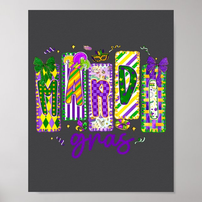 Póster Preppy Mardi Gras Flor De Lis Carnaval Coincidente (Frente)