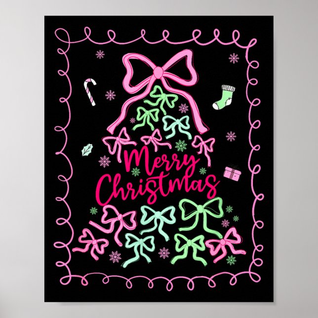 Póster Preppy Nk Coquette Bow Christmas Tree Girly Xmas H (Frente)