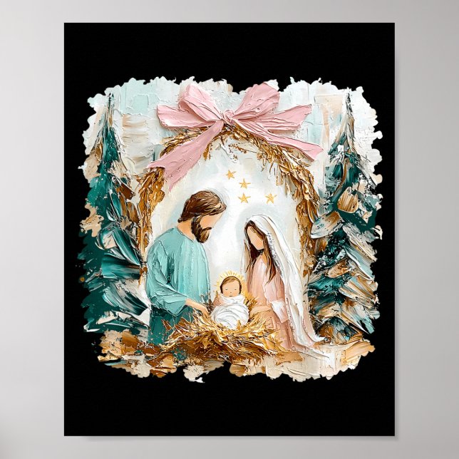 Póster Preppy Painted Christian Nativity Scene God Faith  (Frente)