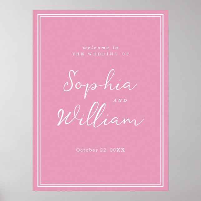 Póster Preppy Peony Pink Chic Wedding Welcome Sign (Frente)