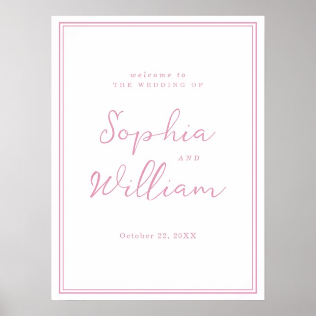 Póster Preppy Peony Pink Chic Wedding Welcome Sign (Frente)
