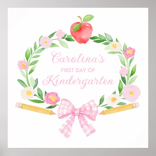 Póster Preppy Personalizado Primer día de escuela Bow (Frente)