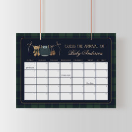 Póster Preppy Polo Teddy Bear Baby Due Date Calendar