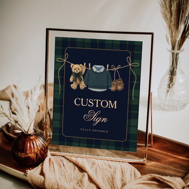 Póster Preppy Polo Teddy Bear Baby Shower Editable Table  (Subido por el creador)