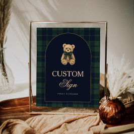 Póster Preppy Polo Teddy Bear Baby Shower Editable Table 