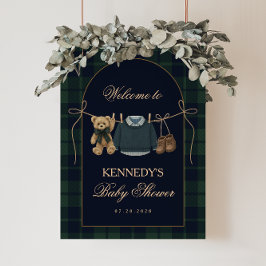 Póster Preppy Polo Teddy Bear Baby Shower Welcome Sign