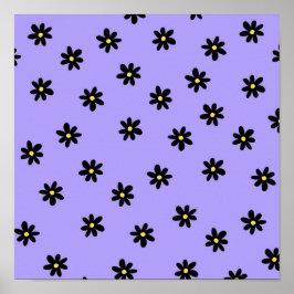 Póster Preppy Purple Black Floral Simple Flower Pattern
