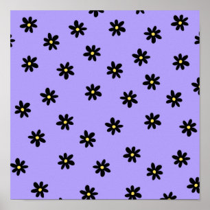 Póster Preppy Purple Black Floral Simple Flower Pattern