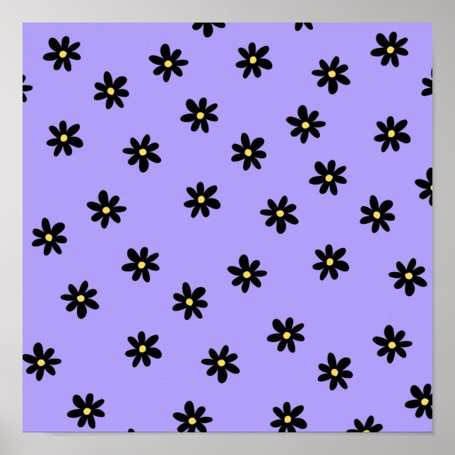 Póster Preppy Purple Black Floral Simple Flower Pattern (Frente)